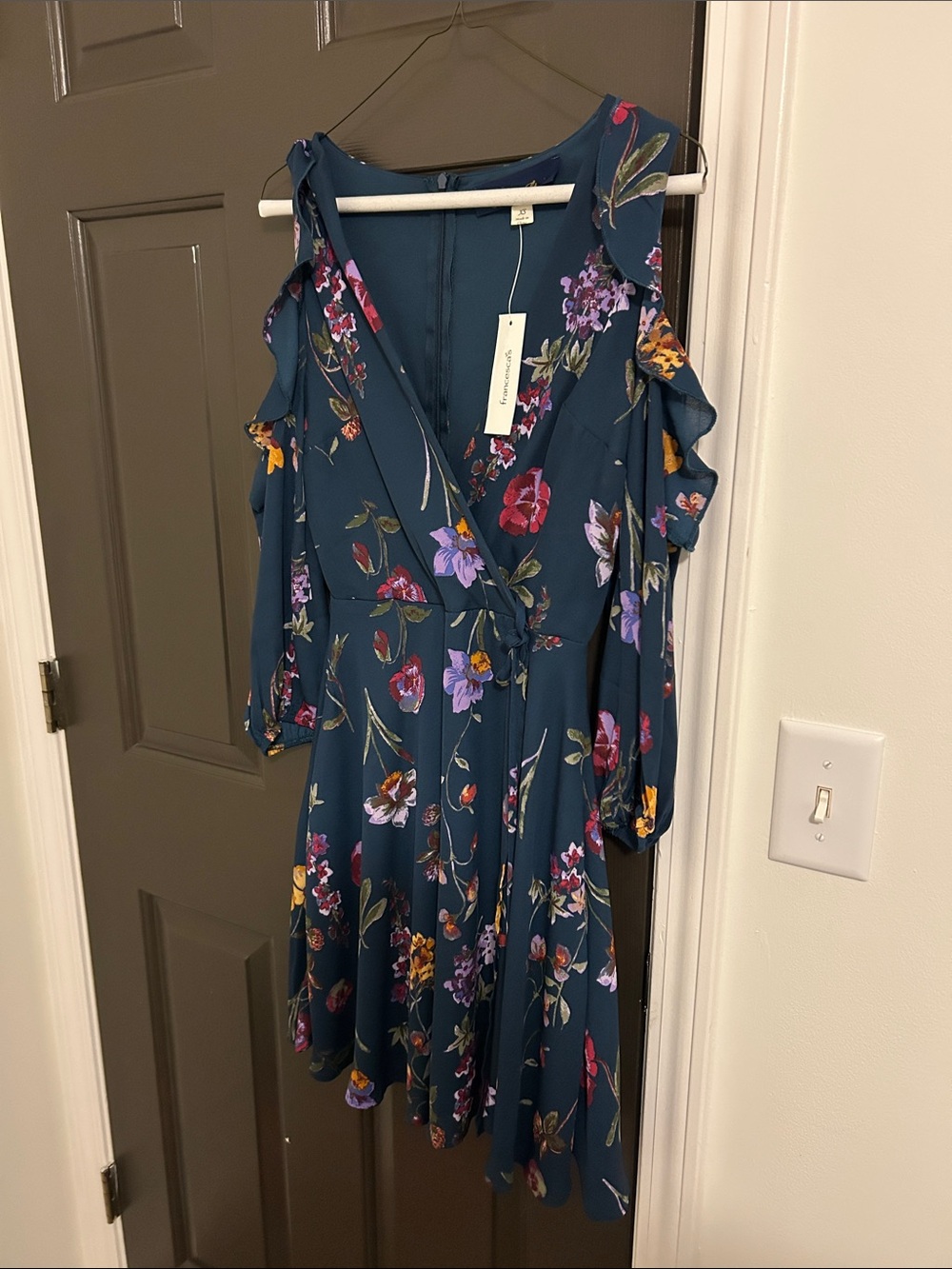 Blue Rain Teal Floral Cold-Shoulder Midi Dress